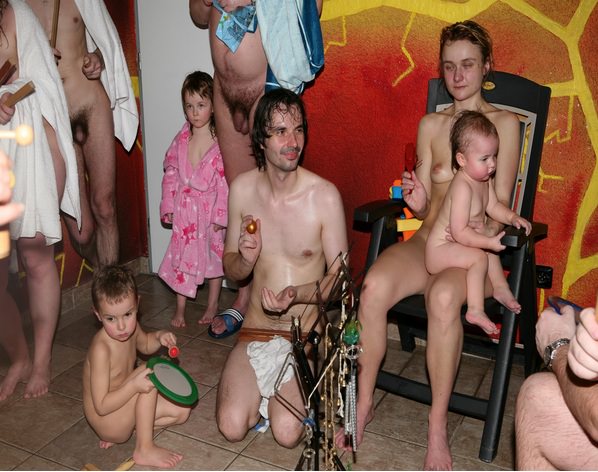 Nudists parents and young generation in a sauna [WorldNudism]
